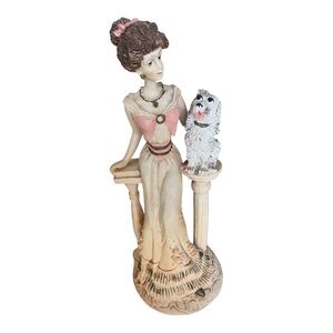 Artmark Marlo Collection Vintage Lady Figurine with Dog, Pink & Cream.